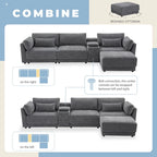 Beige/Gray Chenille L-Shaped Sectional Sofa with Storage Console & USB, 4-Seater