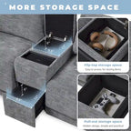 Beige/Gray Chenille L-Shaped Sectional Sofa with Storage Console & USB, 4-Seater