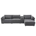 Beige/Gray Chenille L-Shaped Sectional Sofa with Storage Console & USB, 4-Seater