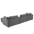 Beige/Gray Chenille L-Shaped Sectional Sofa with Storage Console & USB, 4-Seater