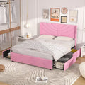 Pink/Blue Velvet Upholstered Bed Frame with Headboard & 4 Storage Drawers, Full/Queen, for 1-2