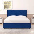 Pink/Blue Velvet Upholstered Bed Frame with Headboard & 4 Storage Drawers, Full/Queen, for 1-2