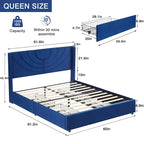 Pink/Blue Velvet Upholstered Bed Frame with Headboard & 4 Storage Drawers, Full/Queen, for 1-2