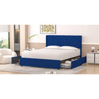 Pink/Blue Velvet Upholstered Bed Frame with Headboard & 4 Storage Drawers, Full/Queen, for 1-2