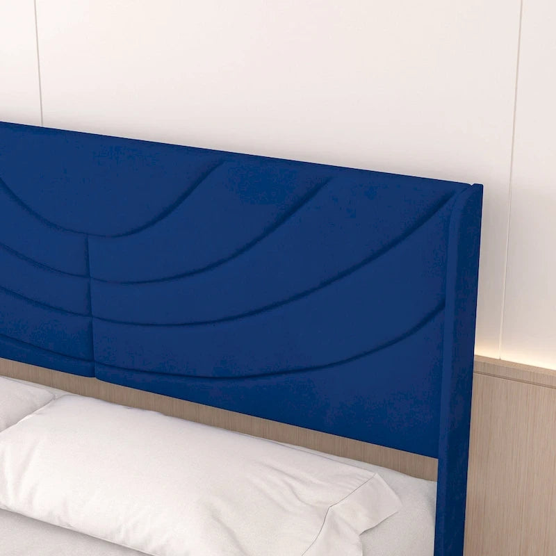 Pink/Blue Velvet Upholstered Bed Frame with Headboard & 4 Storage Drawers, Full/Queen, for 1-2