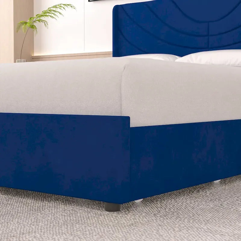 Pink/Blue Velvet Upholstered Bed Frame with Headboard & 4 Storage Drawers, Full/Queen, for 1-2