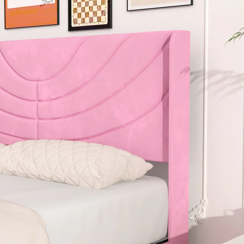Pink/Blue Velvet Upholstered Bed Frame with Headboard & 4 Storage Drawers, Full/Queen, for 1-2