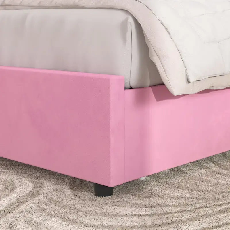Pink/Blue Velvet Upholstered Bed Frame with Headboard & 4 Storage Drawers, Full/Queen, for 1-2