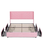 Pink/Blue Velvet Upholstered Bed Frame with Headboard & 4 Storage Drawers, Full/Queen, for 1-2