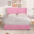 Pink/Blue Velvet Upholstered Bed Frame with Headboard & 4 Storage Drawers, Full/Queen, for 1-2
