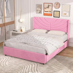 Pink/Blue Velvet Upholstered Bed Frame with Headboard & 4 Storage Drawers, Full/Queen, for 1-2