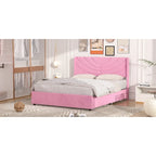 Pink/Blue Velvet Upholstered Bed Frame with Headboard & 4 Storage Drawers, Full/Queen, for 1-2