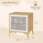 White & Gold Faux Marble Nightstand with Drawer & Shelf, 1 or 2 PCS