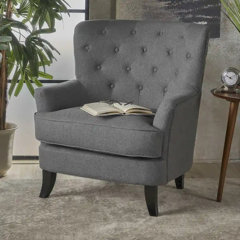 Tufted Club Chair, Single Seat – Charcoal / Red / Navy Blue / Purple