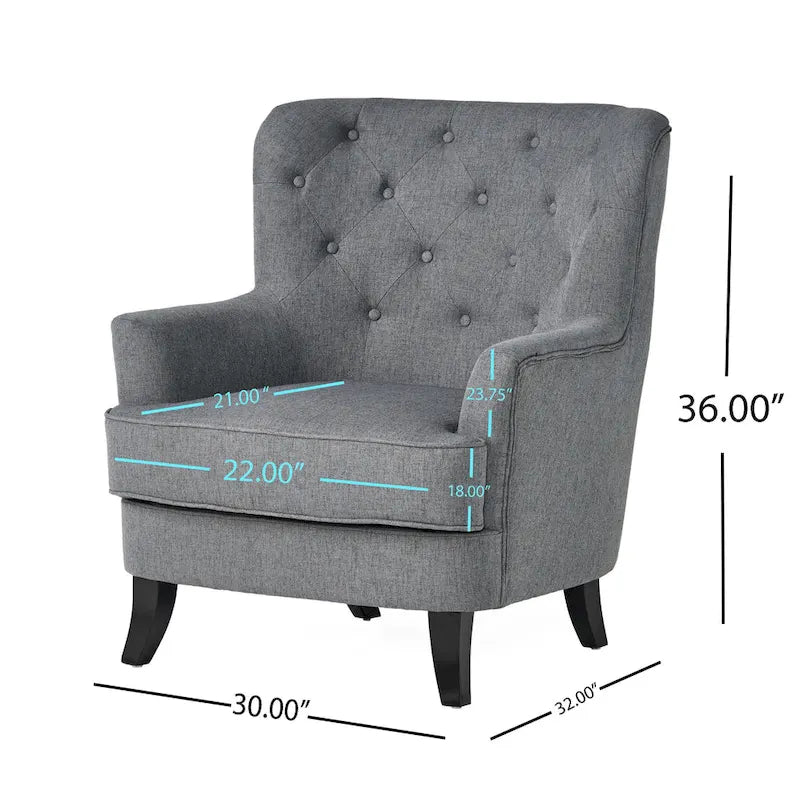 Tufted Club Chair, Single Seat – Charcoal / Red / Navy Blue / Purple