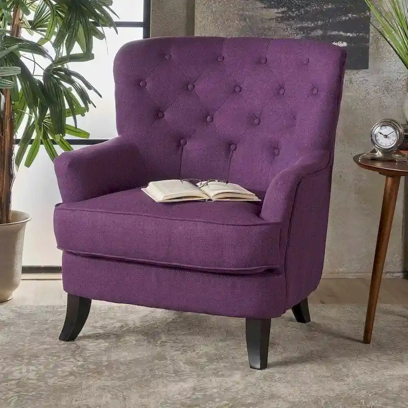 Tufted Club Chair, Single Seat – Charcoal / Red / Navy Blue / Purple