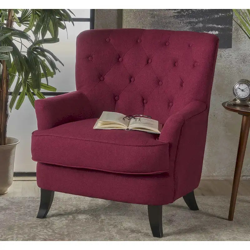 Tufted Club Chair, Single Seat – Charcoal / Red / Navy Blue / Purple