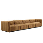 Black Channel Tufted Velvet 3-Seater Sofa, 4-Piece