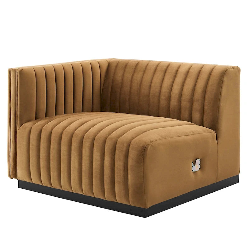 Black Channel Tufted Velvet 3-Seater Sofa, 4-Piece