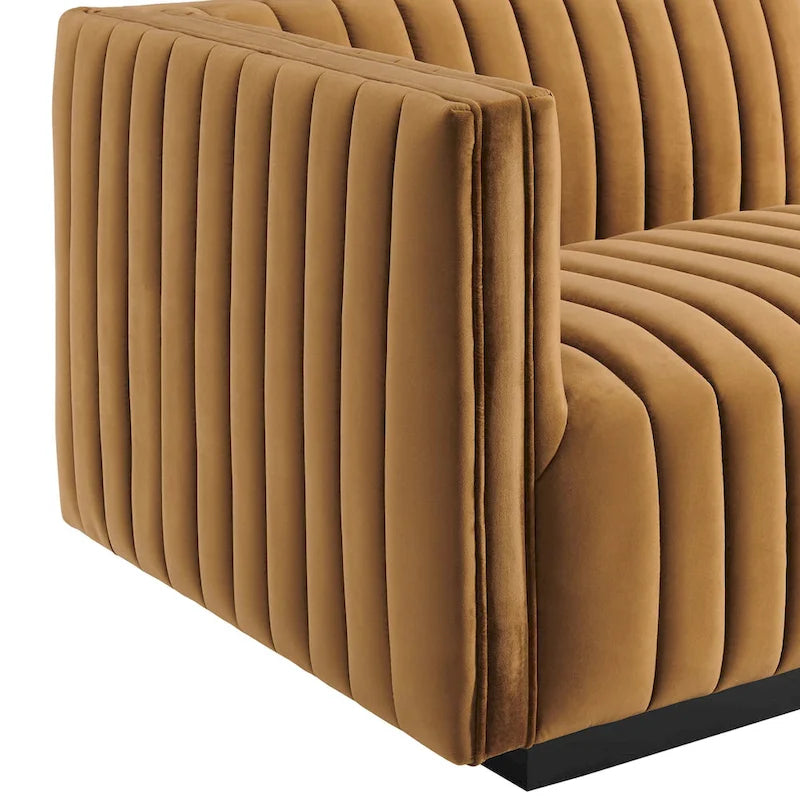 Black Channel Tufted Velvet 3-Seater Sofa, 4-Piece