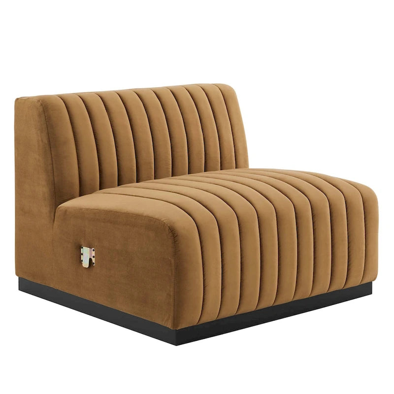 Black Channel Tufted Velvet 3-Seater Sofa, 4-Piece