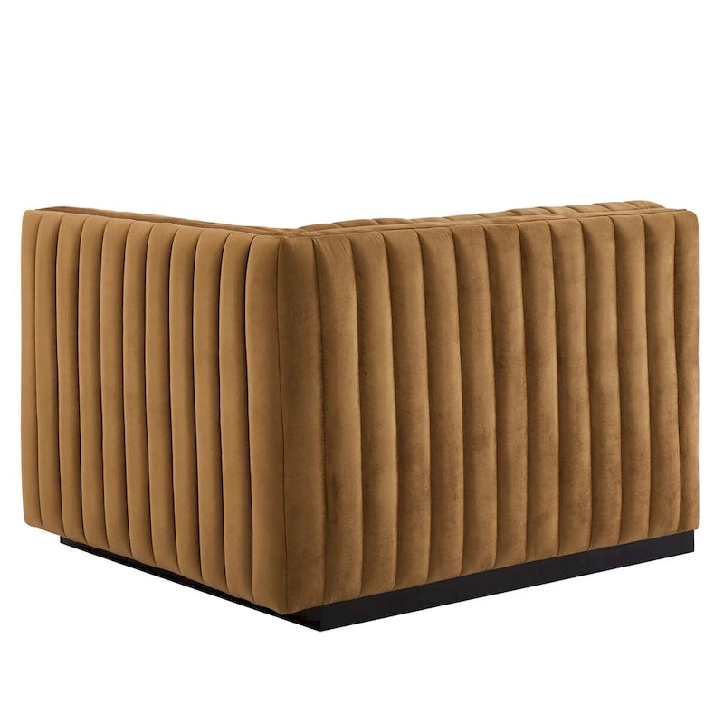 Black Channel Tufted Velvet 3-Seater Sofa, 4-Piece