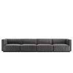 Black Channel Tufted Velvet 3-Seater Sofa, 4-Piece