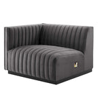 Black Channel Tufted Velvet 3-Seater Sofa, 4-Piece