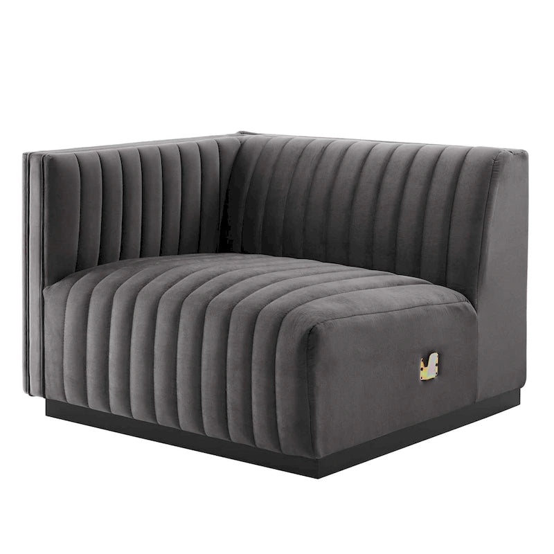 Black Channel Tufted Velvet 3-Seater Sofa, 4-Piece