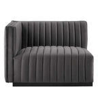 Black Channel Tufted Velvet 3-Seater Sofa, 4-Piece