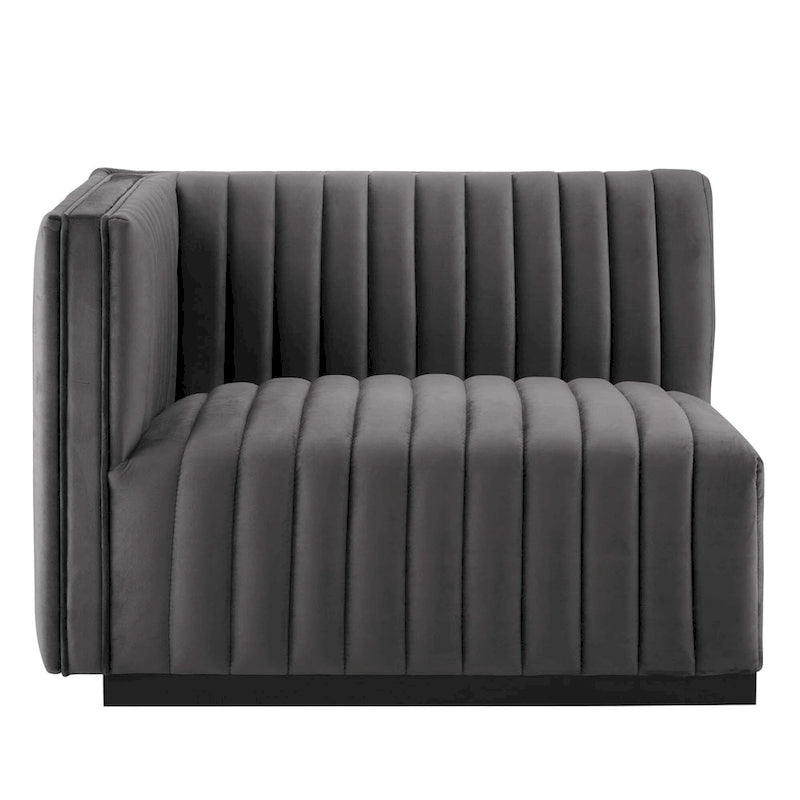 Black Channel Tufted Velvet 3-Seater Sofa, 4-Piece