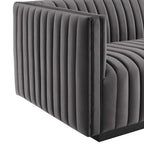 Black Channel Tufted Velvet 3-Seater Sofa, 4-Piece