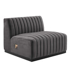 Black Channel Tufted Velvet 3-Seater Sofa, 4-Piece
