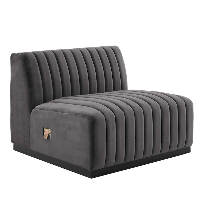 Black Channel Tufted Velvet 3-Seater Sofa, 4-Piece