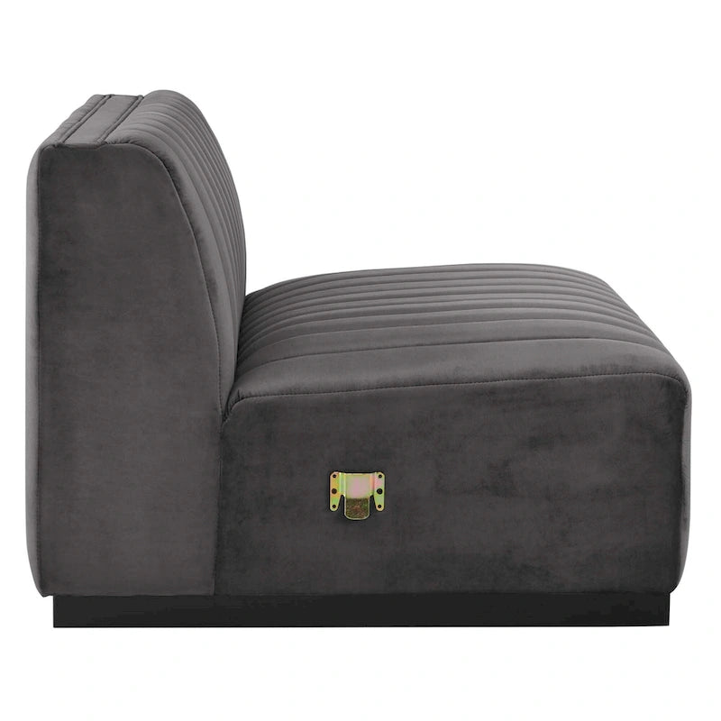 Black Channel Tufted Velvet 3-Seater Sofa, 4-Piece