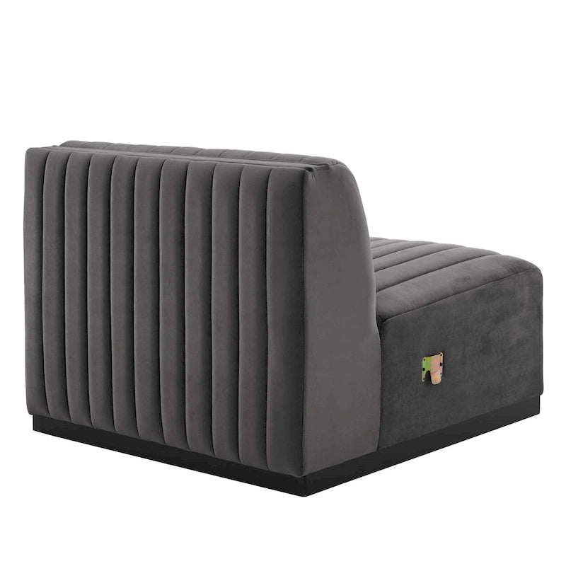 Black Channel Tufted Velvet 3-Seater Sofa, 4-Piece