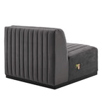 Black Channel Tufted Velvet 3-Seater Sofa, 4-Piece