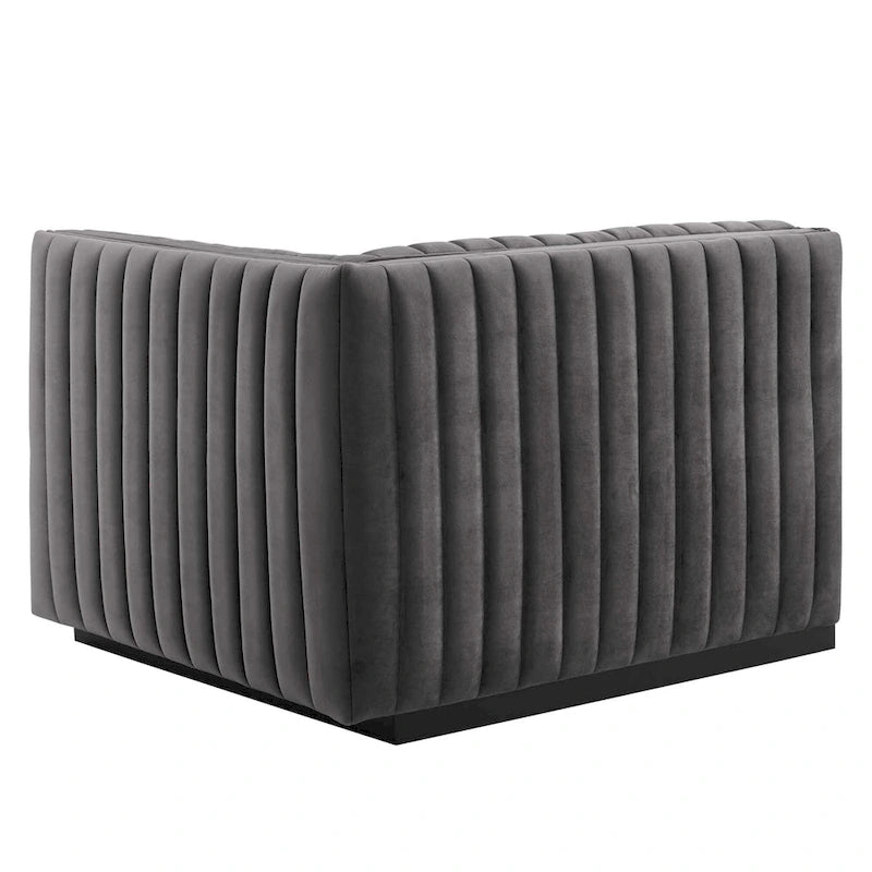 Black Channel Tufted Velvet 3-Seater Sofa, 4-Piece