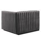 Black Channel Tufted Velvet 3-Seater Sofa, 4-Piece