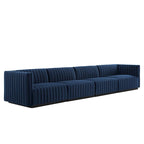 Black Channel Tufted Velvet 3-Seater Sofa, 4-Piece