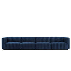 Black Channel Tufted Velvet 3-Seater Sofa, 4-Piece