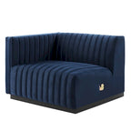Black Channel Tufted Velvet 3-Seater Sofa, 4-Piece