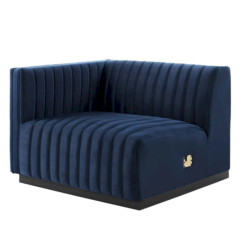Black Channel Tufted Velvet 3-Seater Sofa, 4-Piece