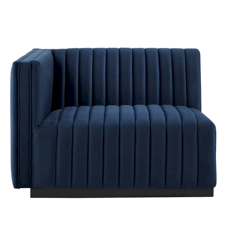 Black Channel Tufted Velvet 3-Seater Sofa, 4-Piece