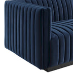 Black Channel Tufted Velvet 3-Seater Sofa, 4-Piece