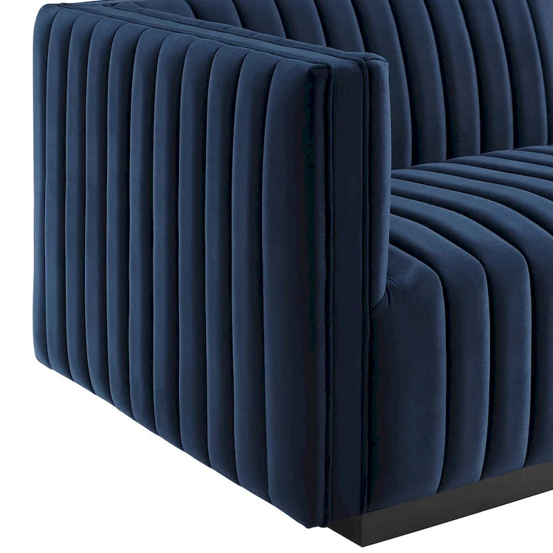 Black Channel Tufted Velvet 3-Seater Sofa, 4-Piece