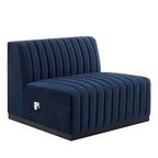 Black Channel Tufted Velvet 3-Seater Sofa, 4-Piece