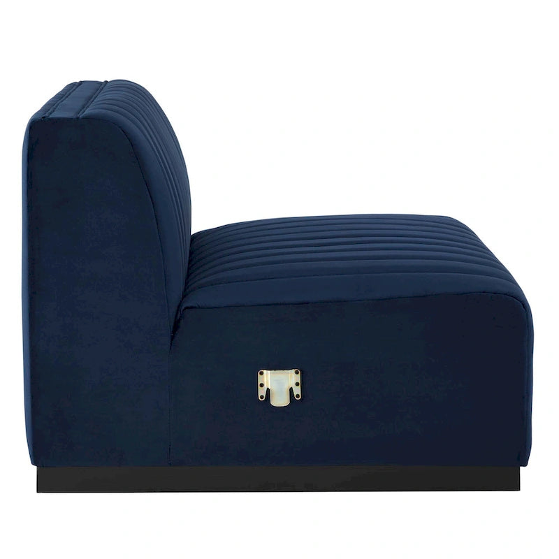 Black Channel Tufted Velvet 3-Seater Sofa, 4-Piece