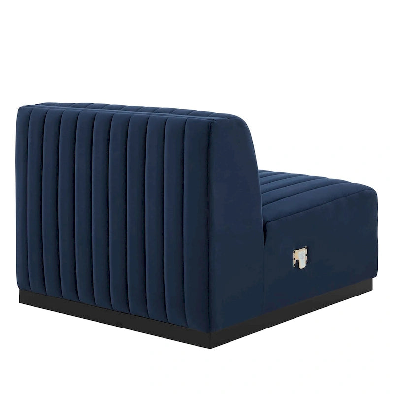 Black Channel Tufted Velvet 3-Seater Sofa, 4-Piece