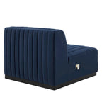 Black Channel Tufted Velvet 3-Seater Sofa, 4-Piece